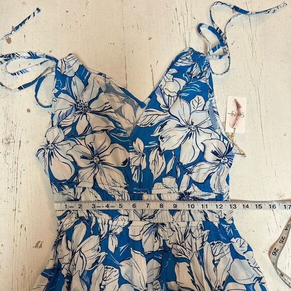 Jessica Simpson Maxi Dress Size S Blue Floral Smocked Tiered Ruched Ruffle $55 - Picture 6 of 9